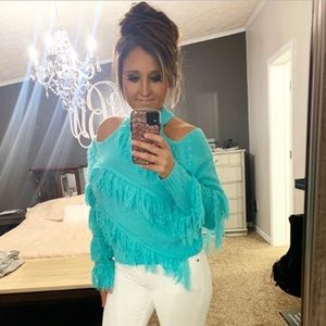 Aqua Fringe Sweater